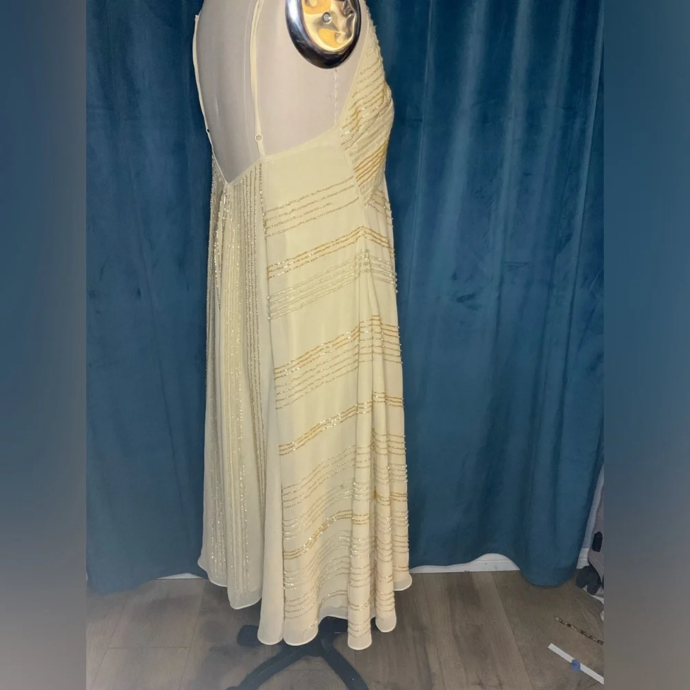 ASOS Ivory Sequined Beaded Backless Cami Midi Dress Size 8 - Picture 5 of 10